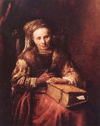 Carel Van der Pluym Old woman with a book oil